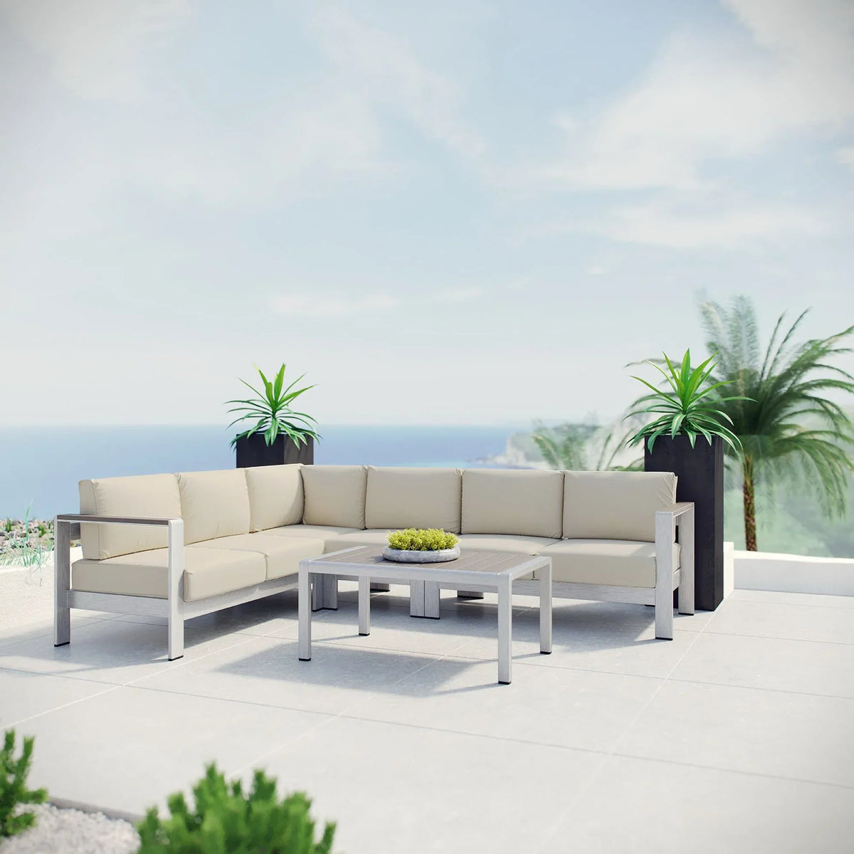 Shore 5 Piece Outdoor Aluminum Sectional Sofa Set