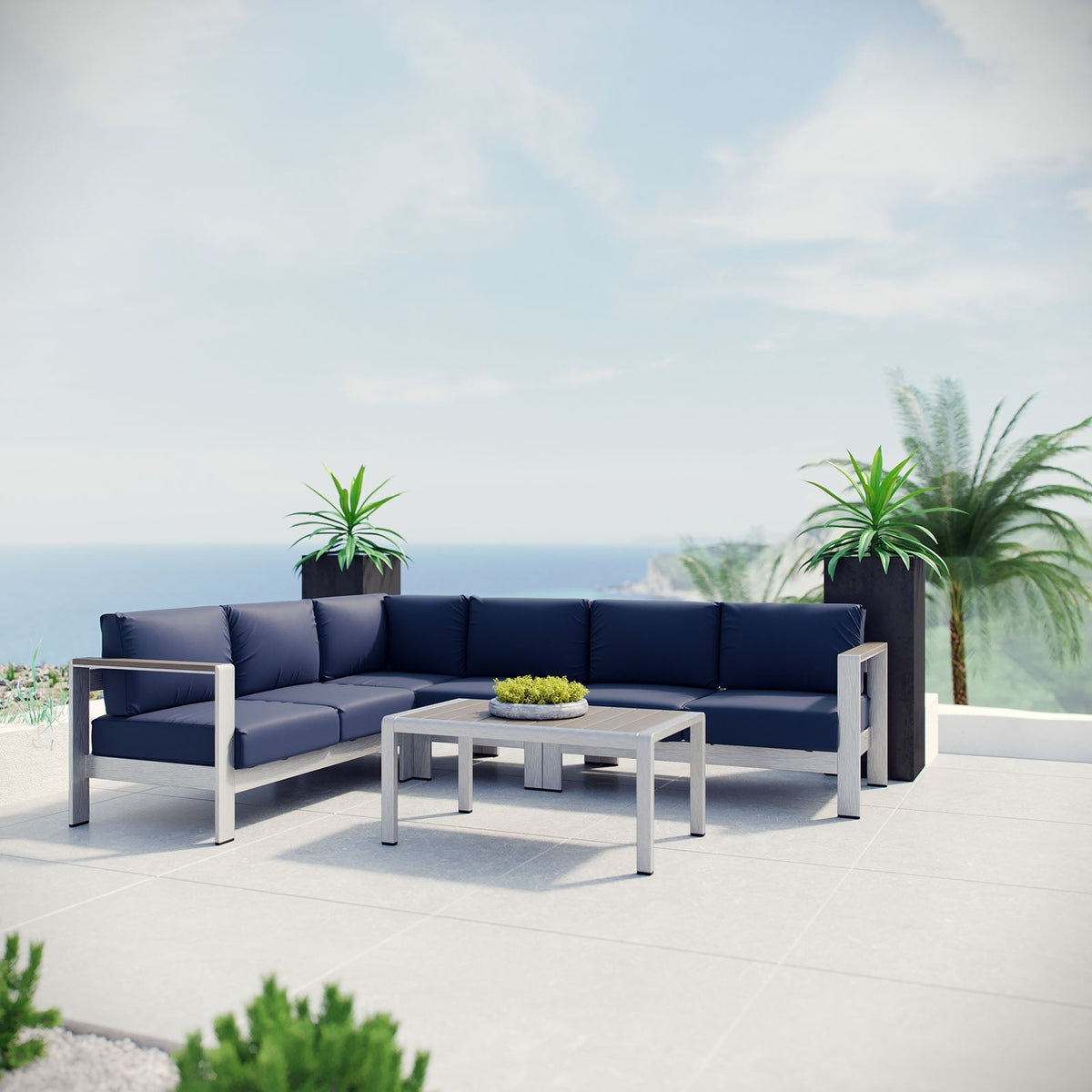 Shore 5 Piece Outdoor Aluminum Sectional Sofa Set