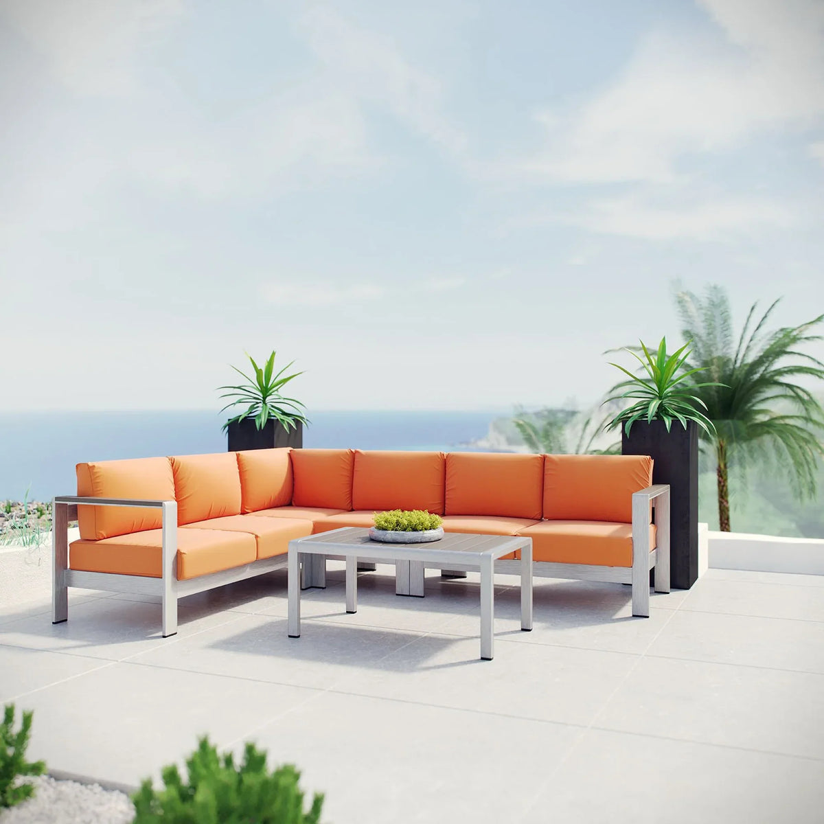 Shore 5 Piece Outdoor Aluminum Sectional Sofa Set