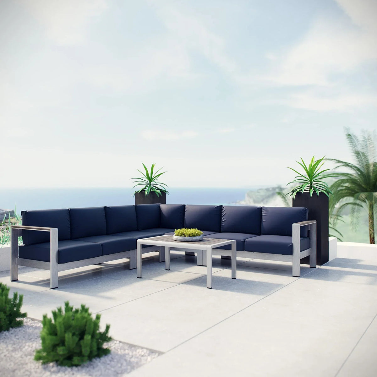 Shore 6 Piece Outdoor Aluminum Sectional Sofa Set