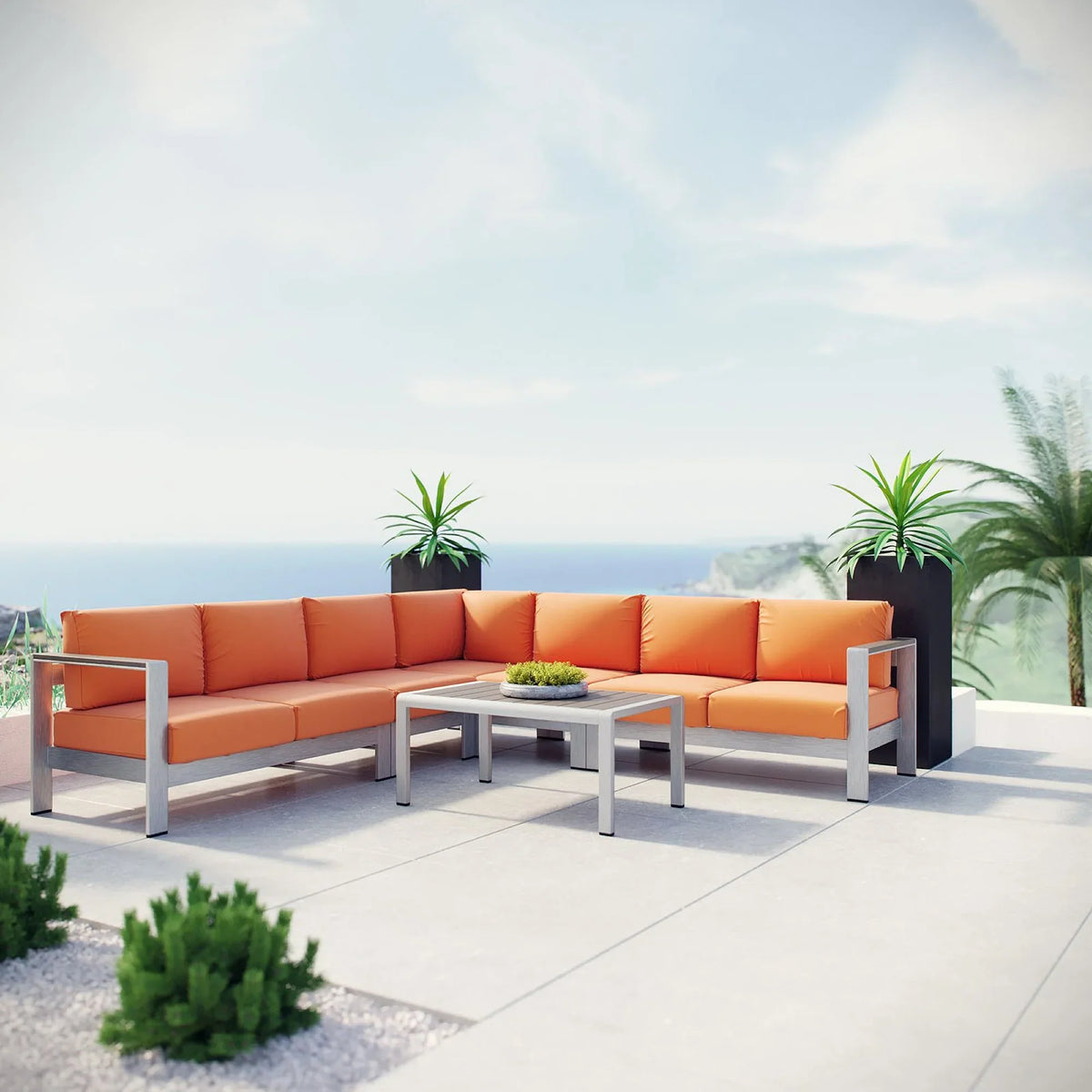Shore 6 Piece Outdoor Aluminum Sectional Sofa Set