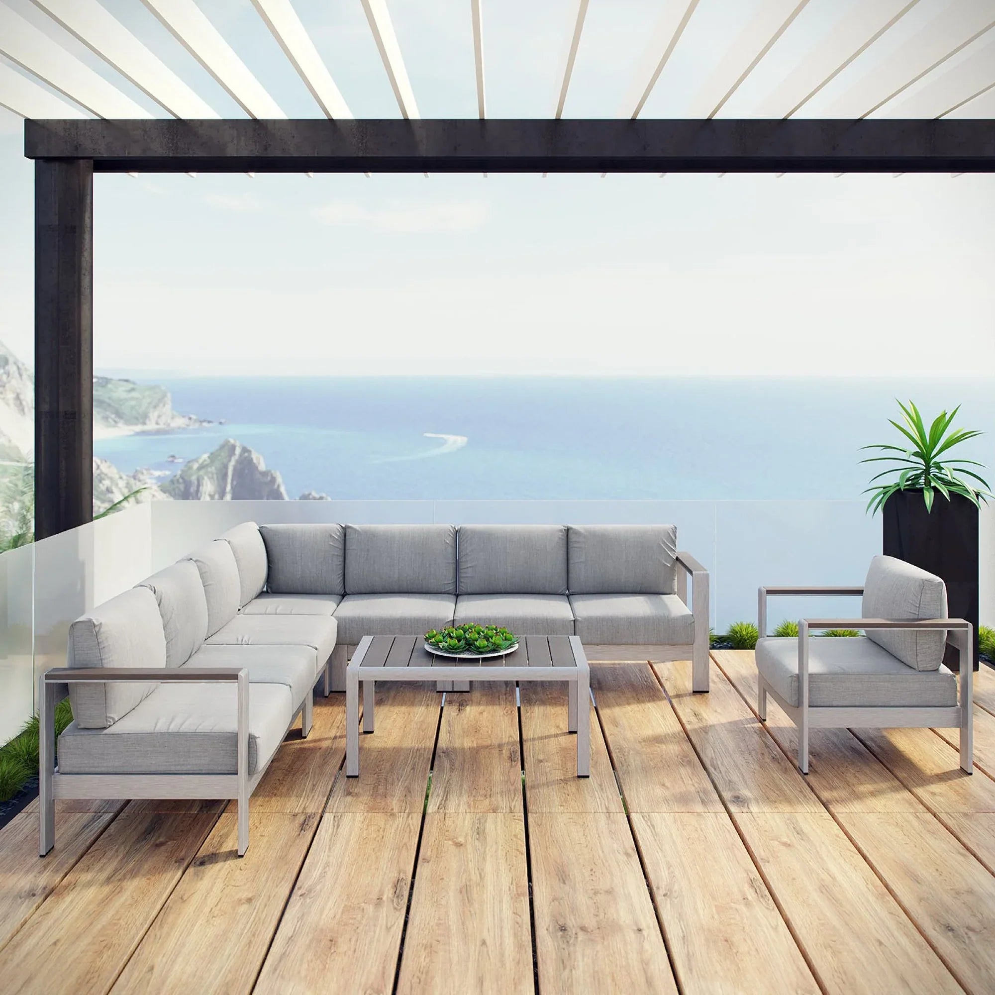 Shore 7 Piece Outdoor Aluminum Sectional Sofa Set