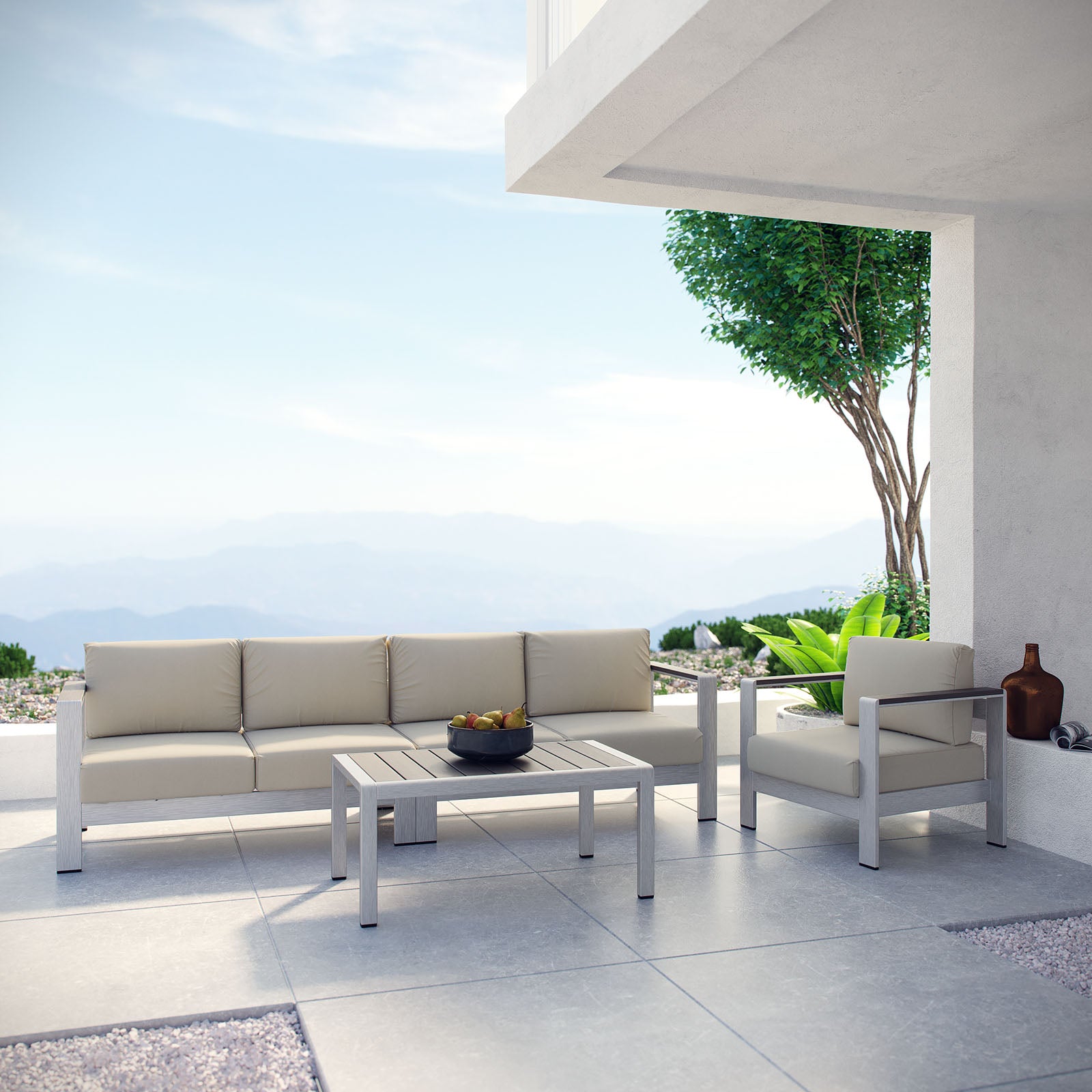 Shore 4 Piece Outdoor Aluminum Sectional Sofa Set
