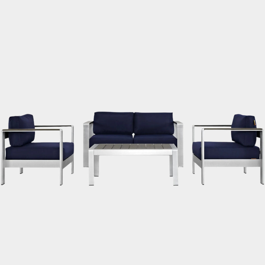 Shore 4 Piece Outdoor Patio Aluminum Sectional Sofa Set