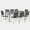 Shore 9 Piece Outdoor Patio Aluminum Dining Set in Silver Black