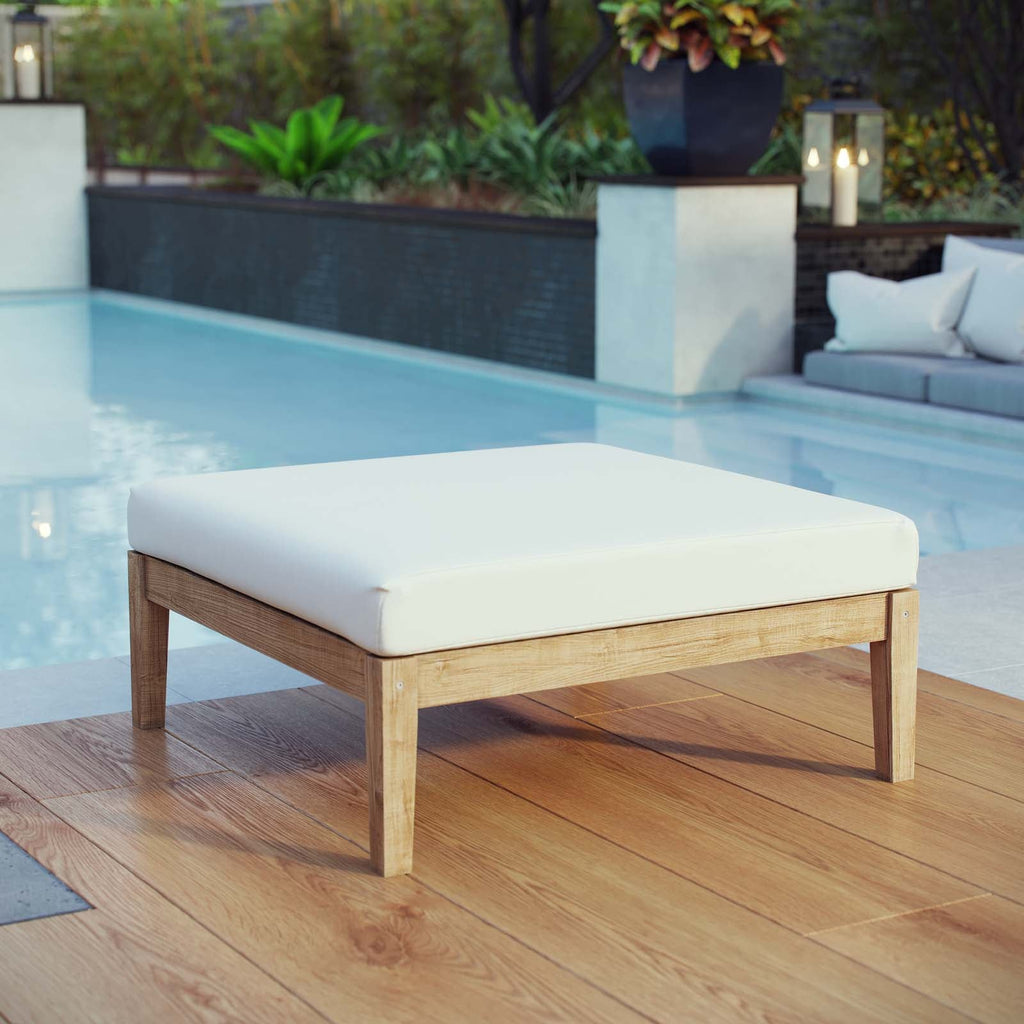 Bayport Outdoor Patio Teak Ottoman in Natural White