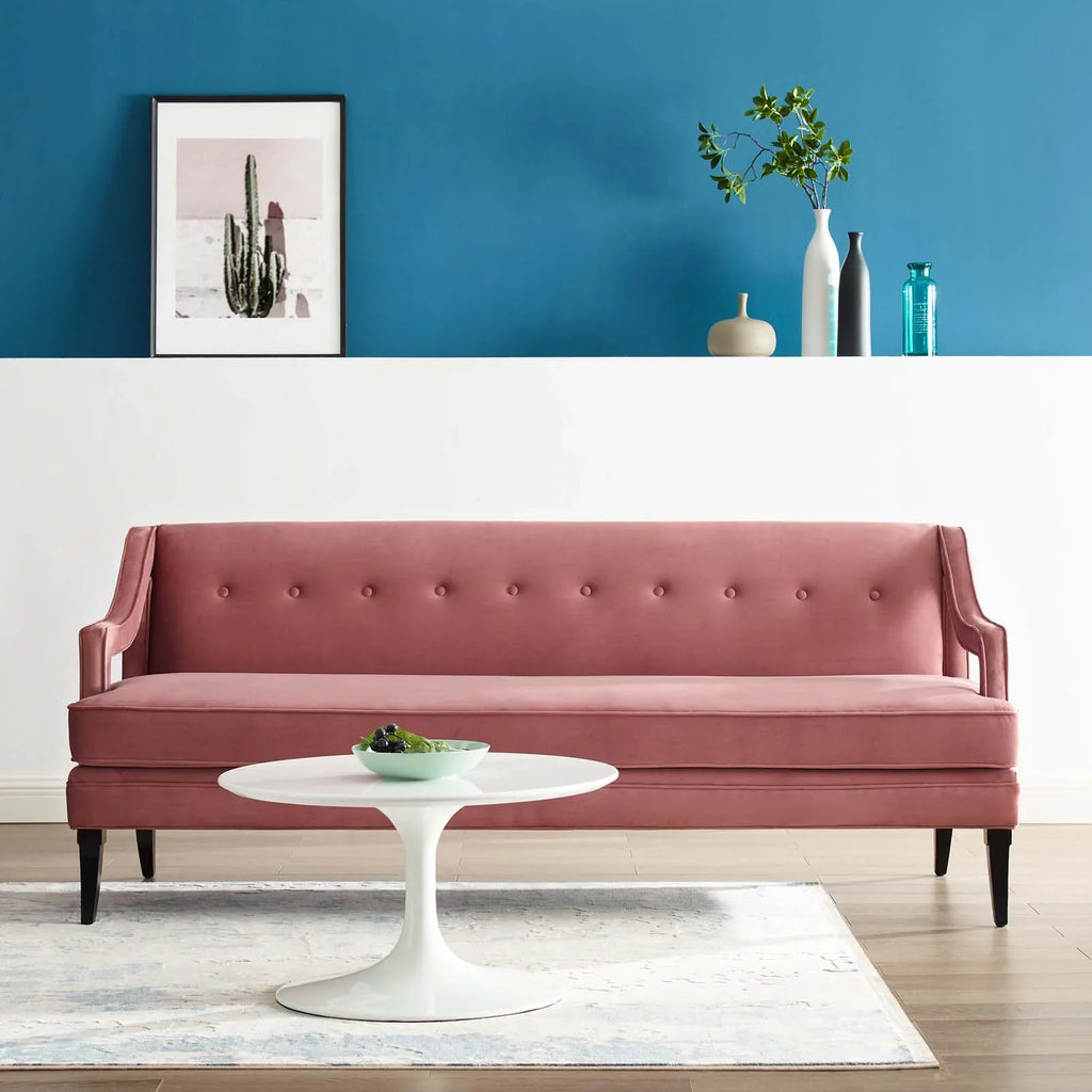 Concur Button Tufted Performance Velvet Sofa in Dusty Rose