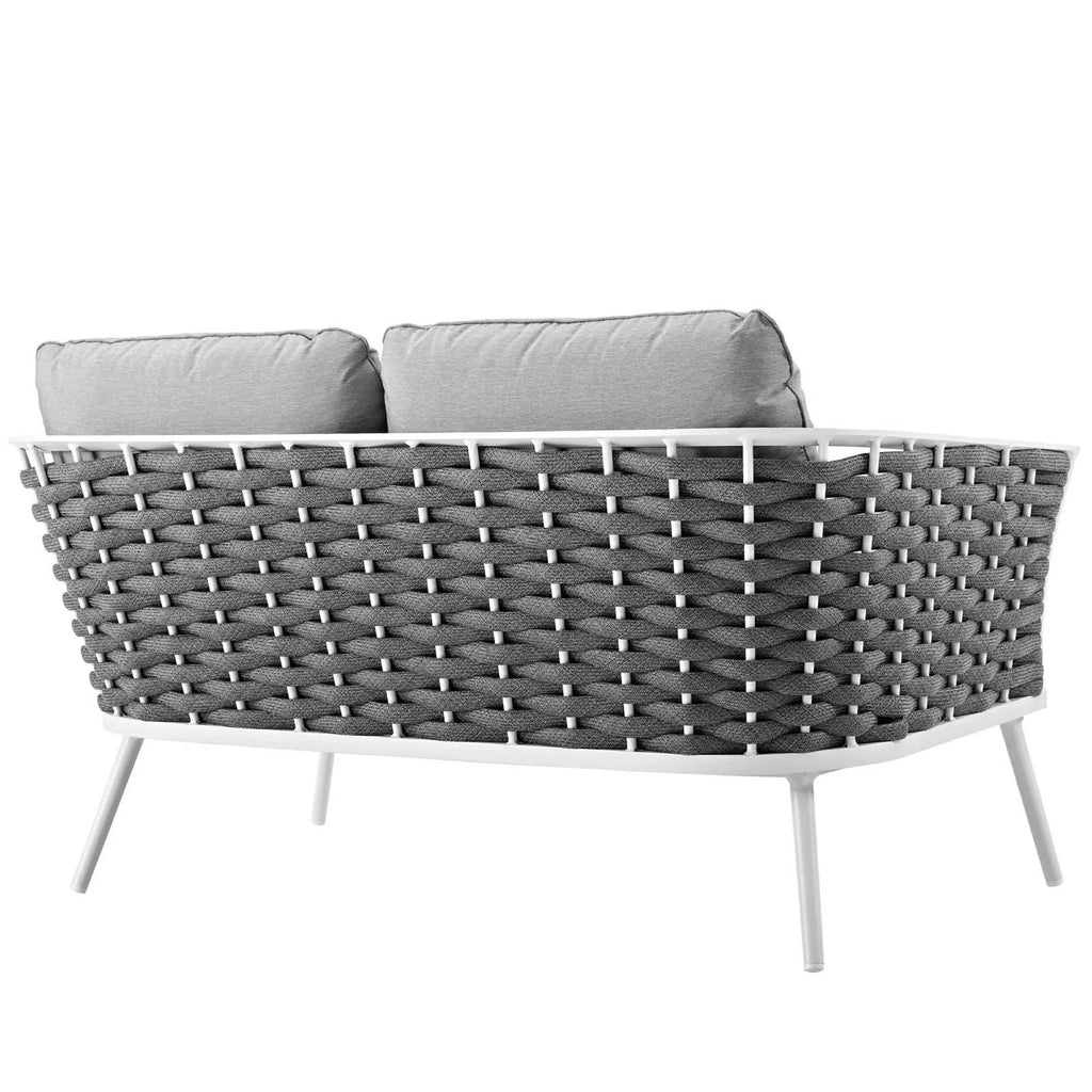 Stance 3 Piece Outdoor Aluminum Sectional Sofa Set in White Gray