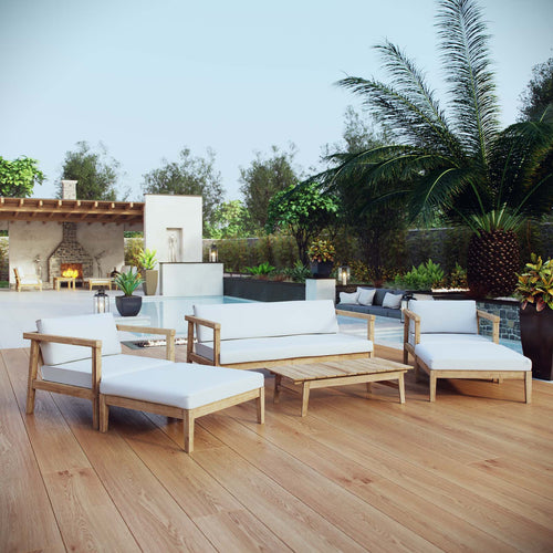 Bayport 6 Piece Outdoor Patio Teak Set in Natural White
