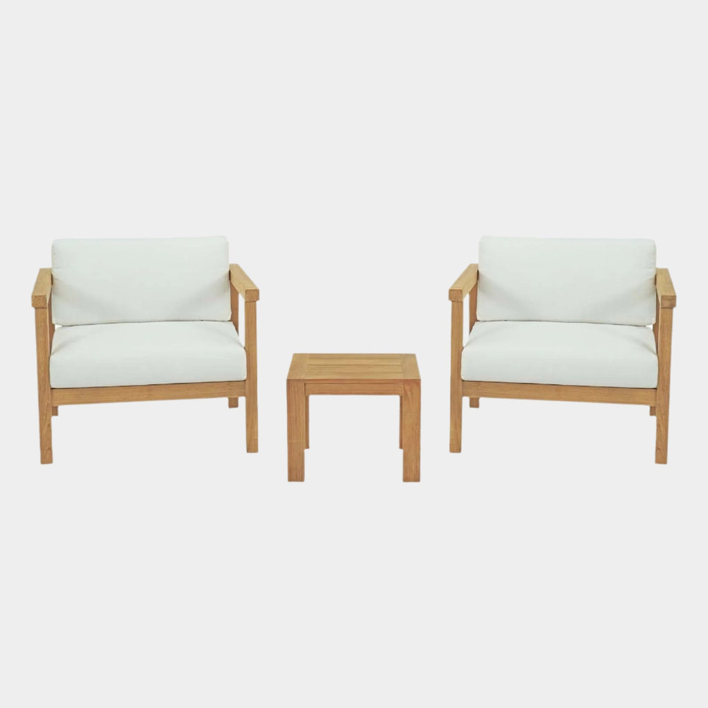 Bayport 3 Piece Outdoor Patio Teak Set in Natural White