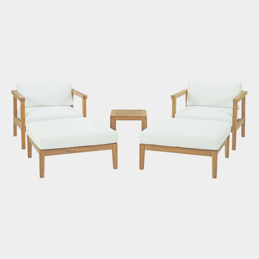 Bayport 5 Piece Outdoor Patio Teak Set in Natural White