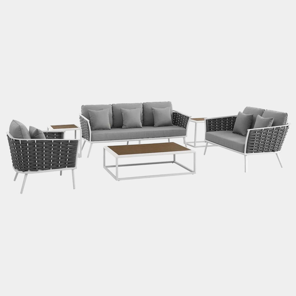 Stance 6 Piece Outdoor Aluminum Sectional Sofa Set in White Gray