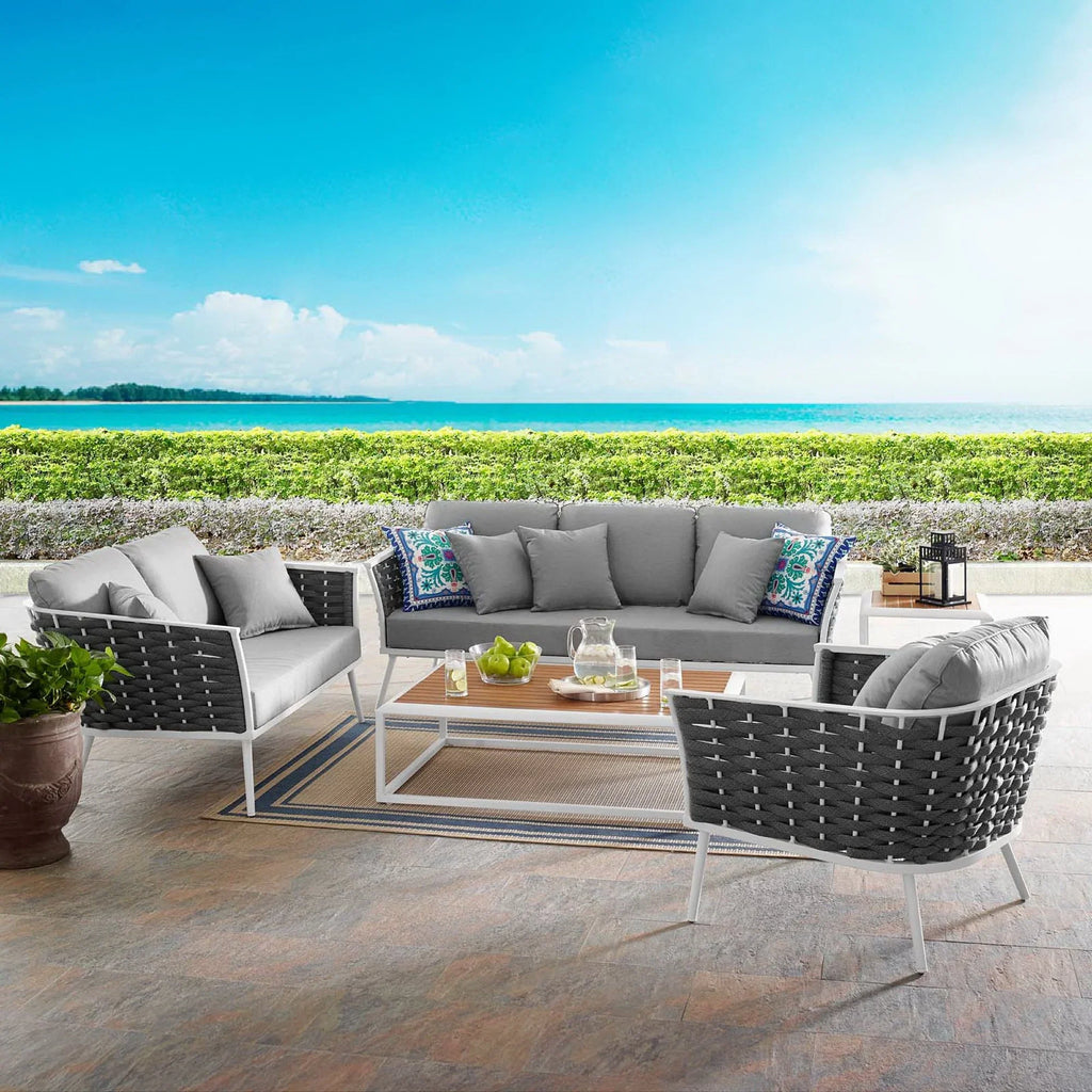 Stance 6 Piece Outdoor Aluminum Sectional Sofa Set in White Gray