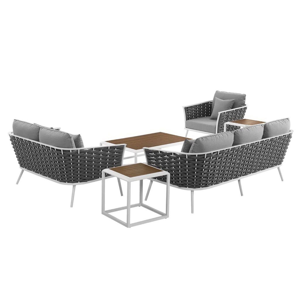 Stance 6 Piece Outdoor Aluminum Sectional Sofa Set in White Gray