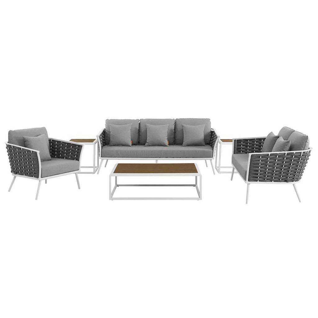 Stance 6 Piece Outdoor Aluminum Sectional Sofa Set in White Gray