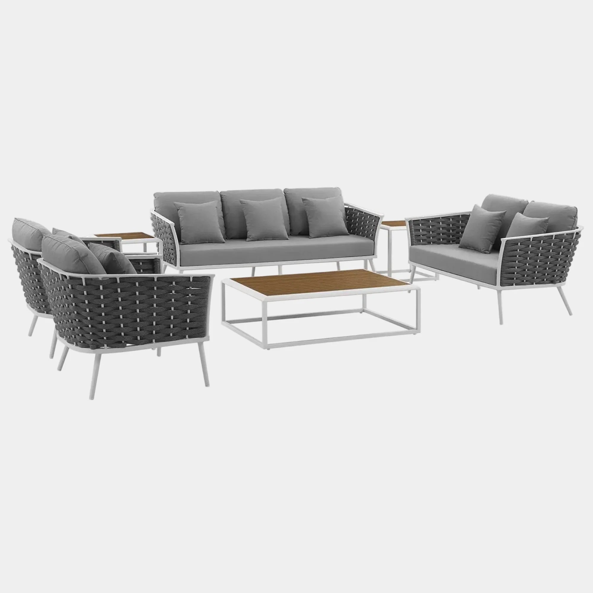 Stance 7 Piece Outdoor Aluminum Sectional Sofa Set in White Gray
