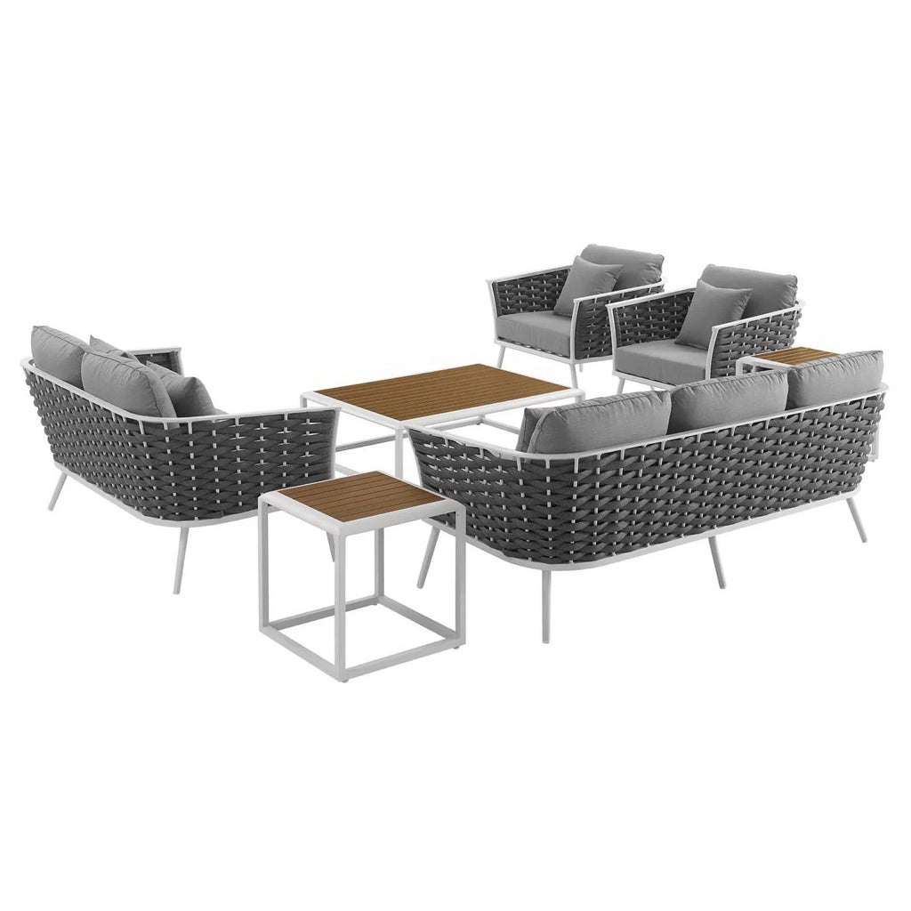 Stance 7 Piece Outdoor Aluminum Sectional Sofa Set in White Gray