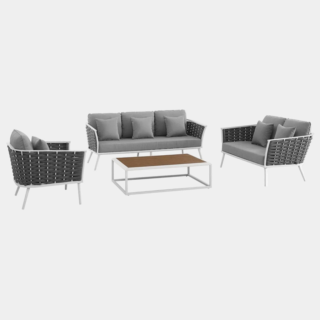 Stance 4 Piece Outdoor Aluminum Sectional Sofa Set in White Gray