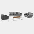 Stance 4 Piece Outdoor Aluminum Sectional Sofa Set in White Gray