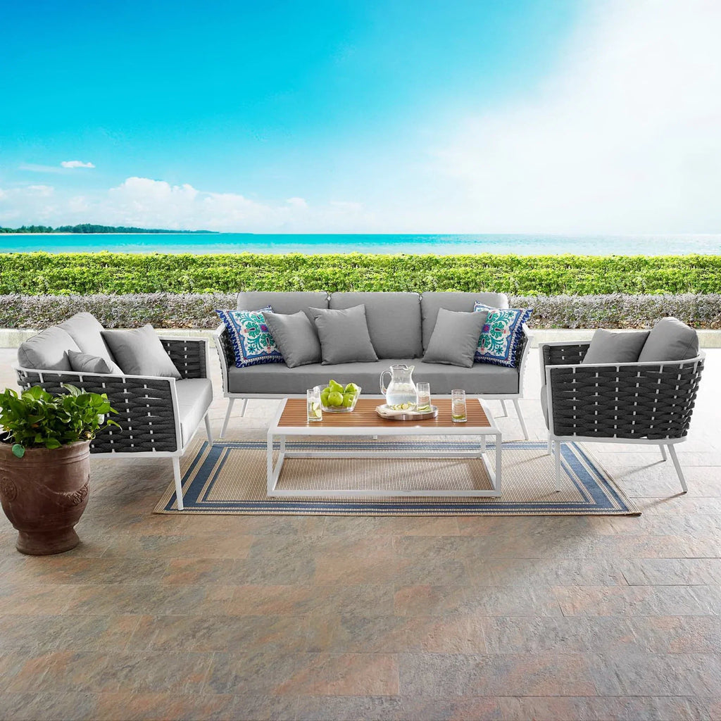 Stance 4 Piece Outdoor Aluminum Sectional Sofa Set in White Gray