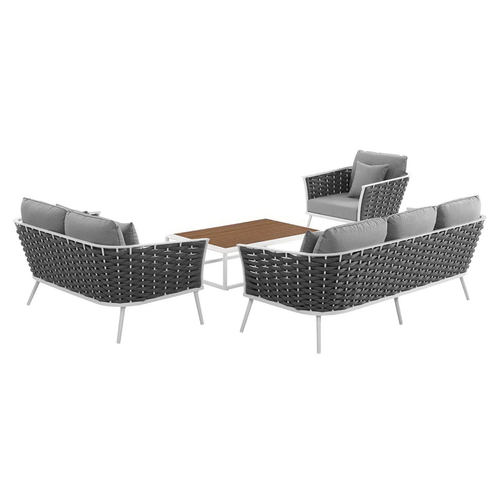 Stance 4 Piece Outdoor Aluminum Sectional Sofa Set in White Gray