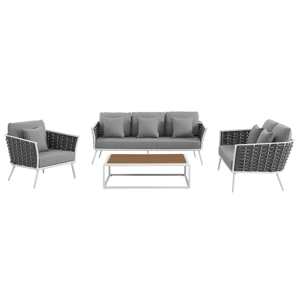 Stance 4 Piece Outdoor Aluminum Sectional Sofa Set in White Gray