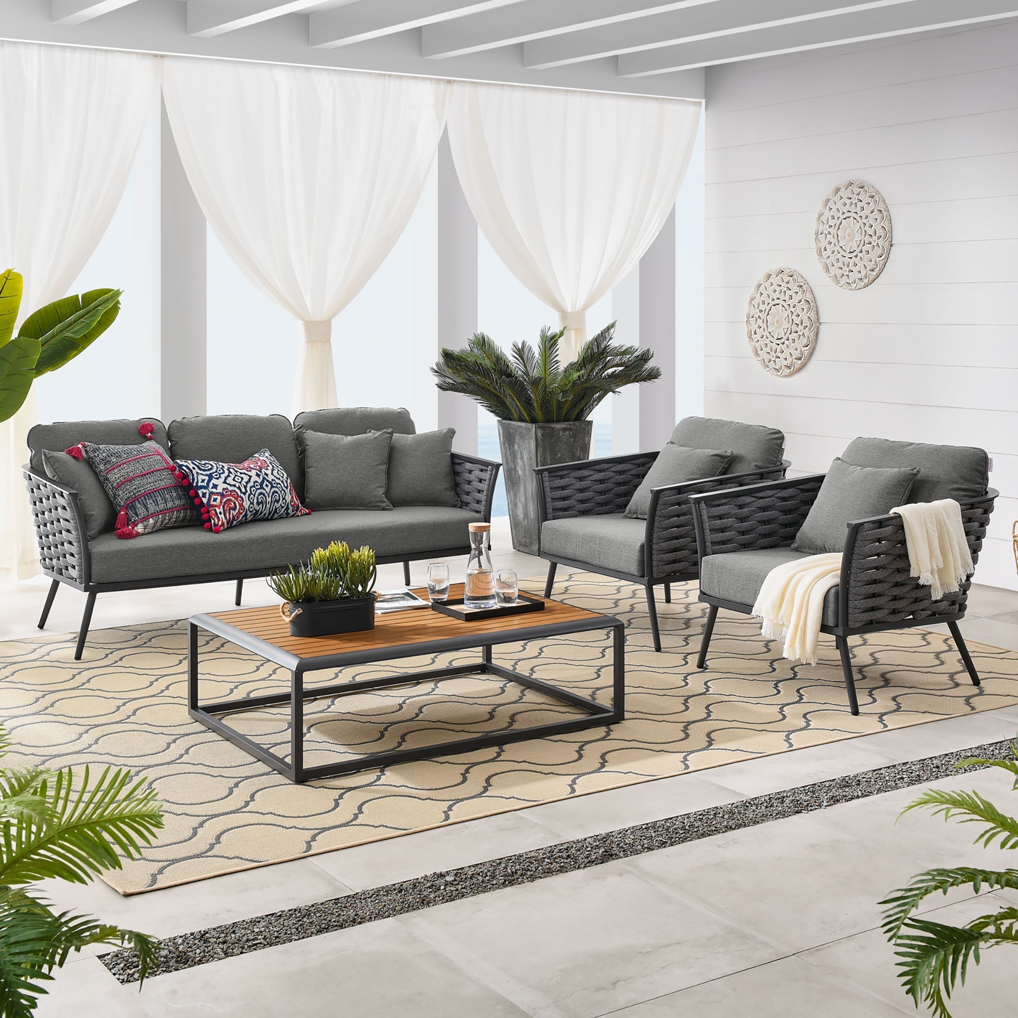 Stance 4 Piece Outdoor Patio Aluminum Sectional Sofa Set