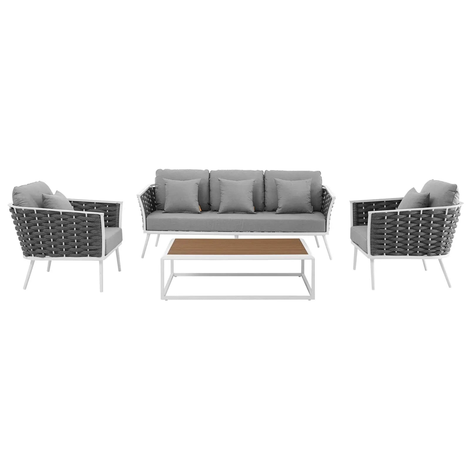Stance 4 Piece Outdoor Patio Aluminum Sectional Sofa Set in White Gray