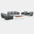 Stance 6 Piece Outdoor Patio Aluminum Sectional Sofa Set in White Gray