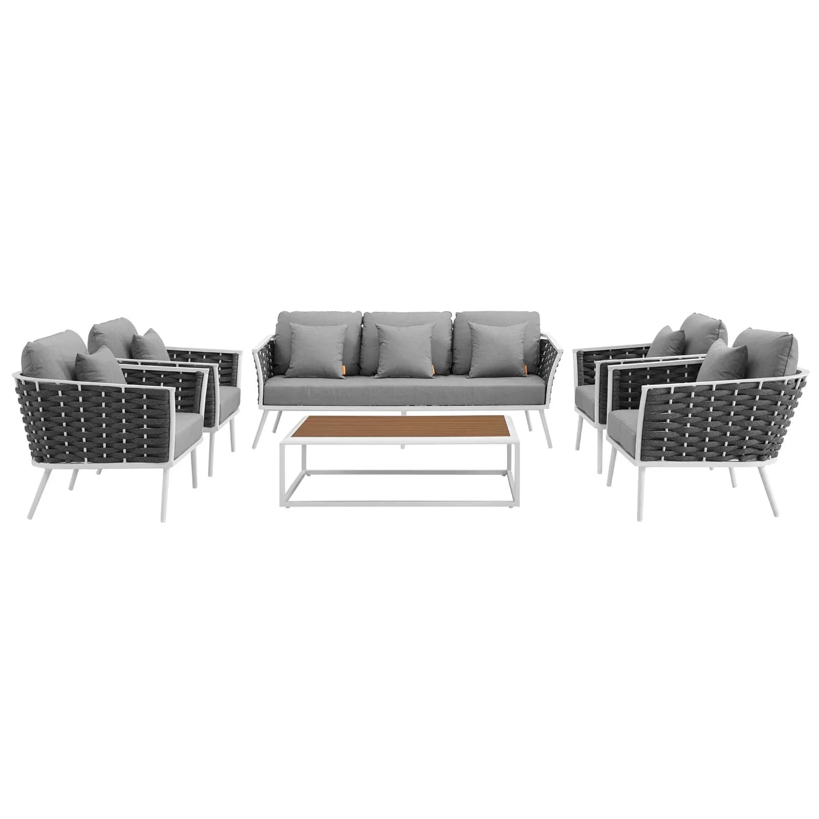 Stance 6 Piece Outdoor Patio Aluminum Sectional Sofa Set in White Gray
