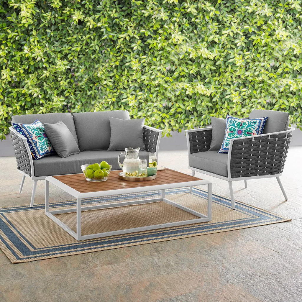 Stance 3 Piece Outdoor Aluminum Sectional Sofa Set in White Gray