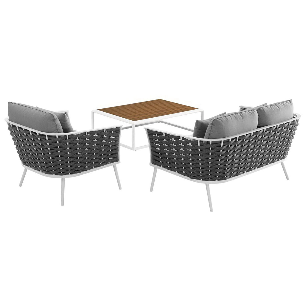 Stance 3 Piece Outdoor Aluminum Sectional Sofa Set in White Gray