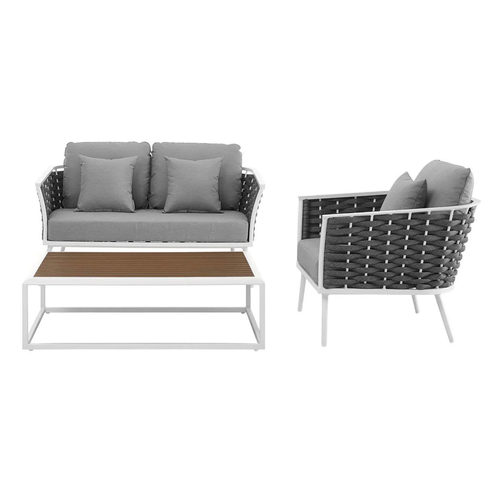 Stance 3 Piece Outdoor Aluminum Sectional Sofa Set in White Gray