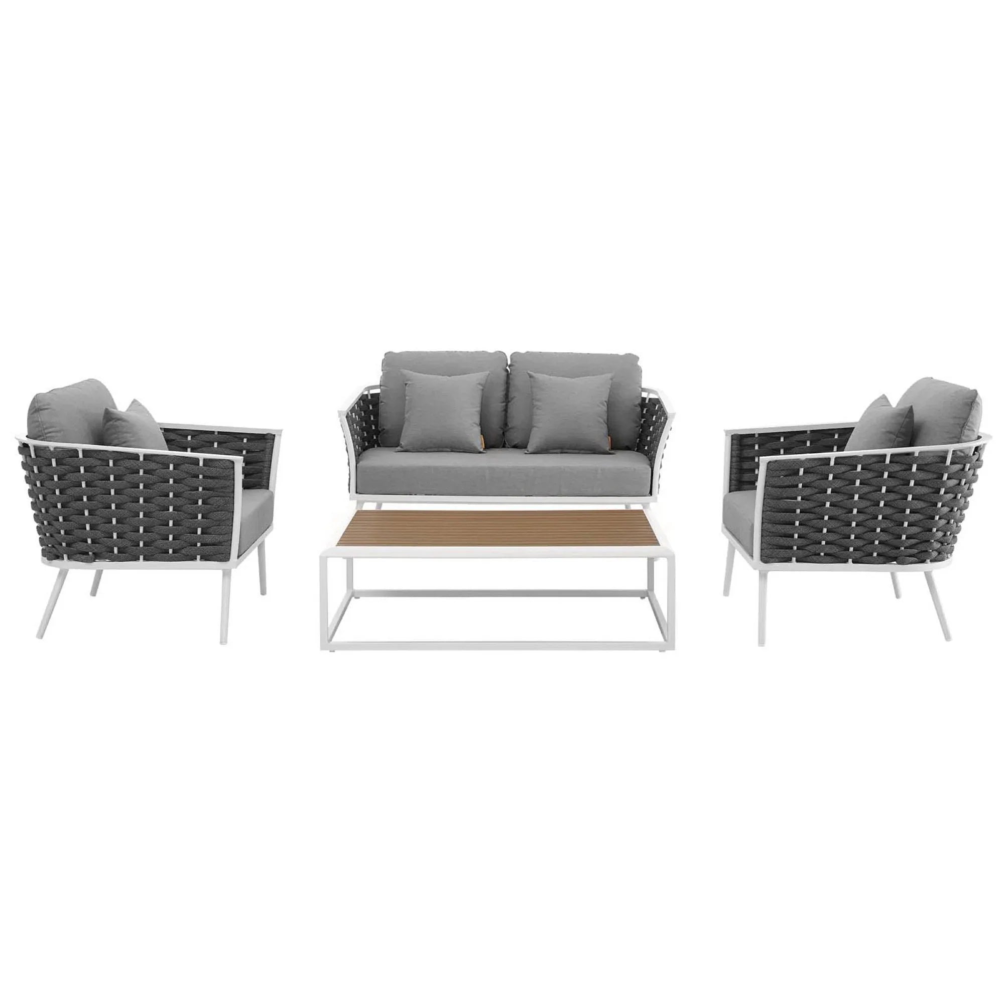 Stance 4 Piece Outdoor Aluminum Sectional Sofa Set in White Gray