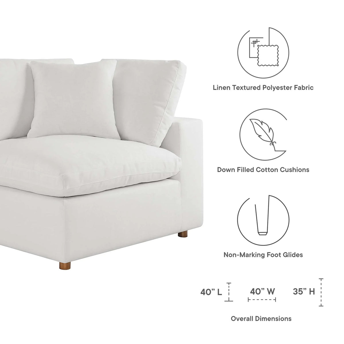 Commix 5-Piece Down Filled Overstuffed Armless Sectional Sofa