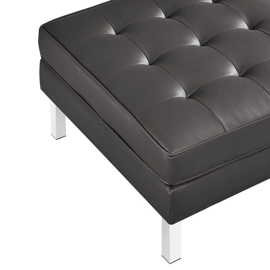 Loft Tufted Vegan Leather Sofa and Ottoman Set in Silver Gray
