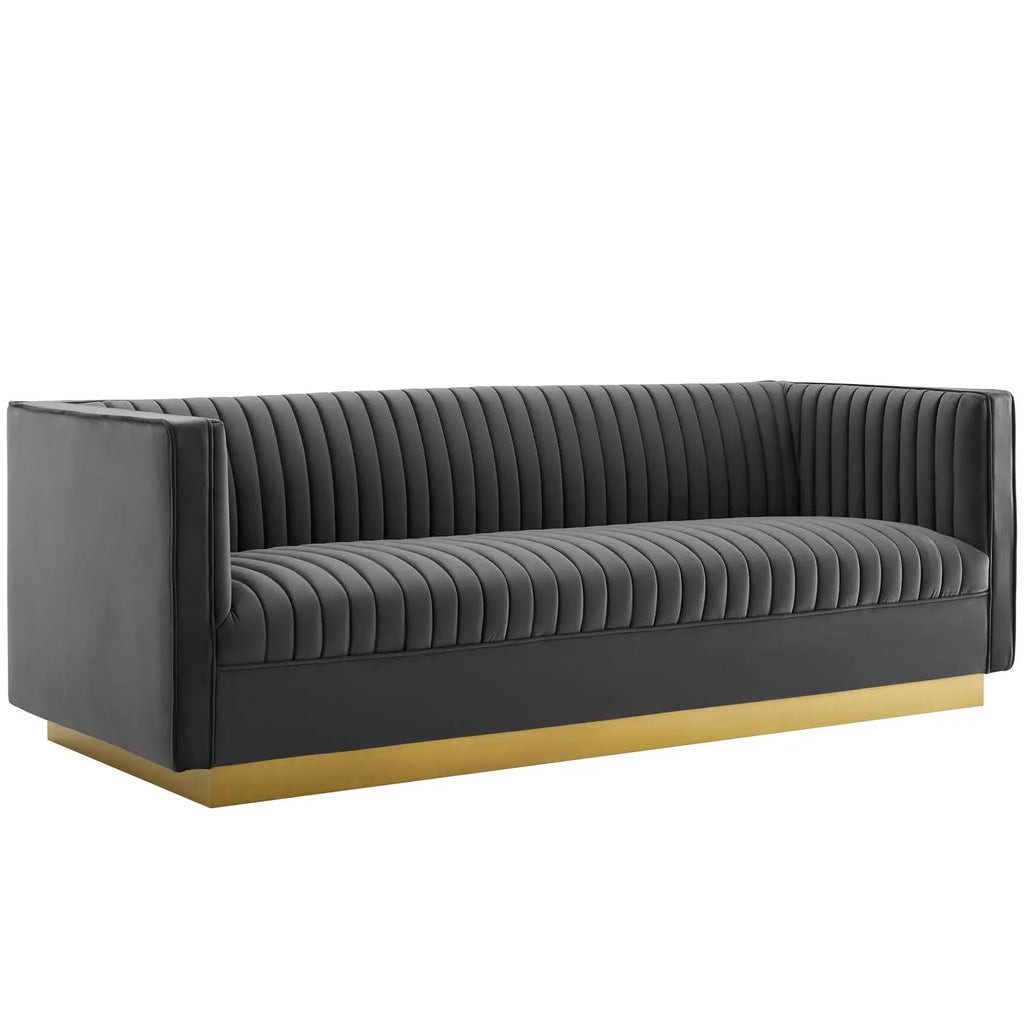 Sanguine Vertical Channel Tufted Performance Velvet Sofa in Gray