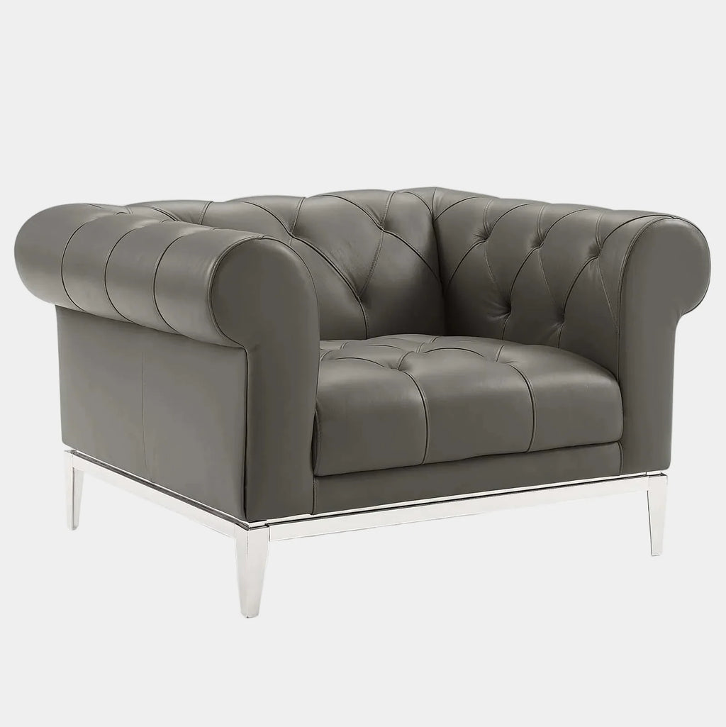 Idyll Tufted Button Upholstered Leather Chesterfield Armchair
