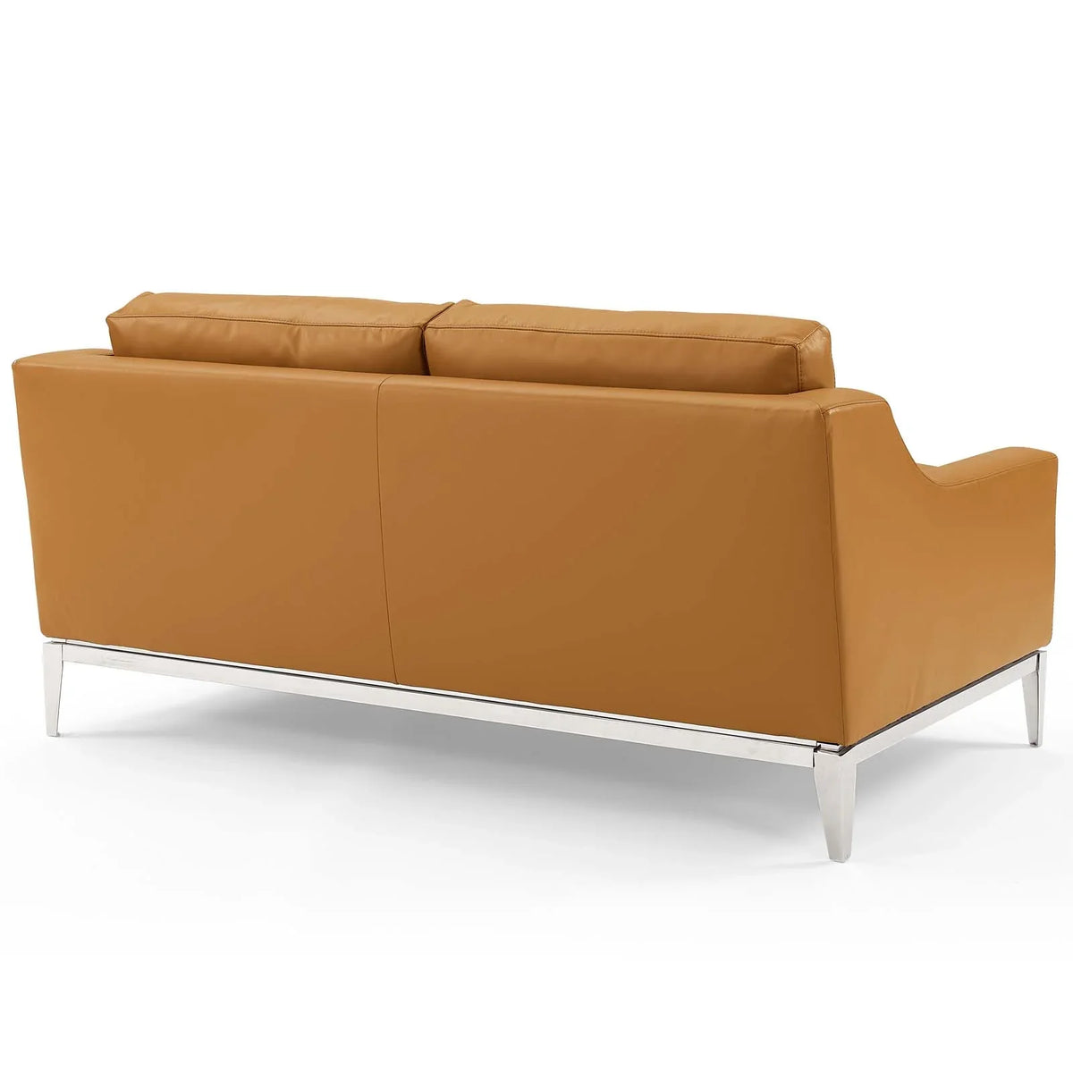 Harness 64" Stainless Steel Base Leather Loveseat in Tan