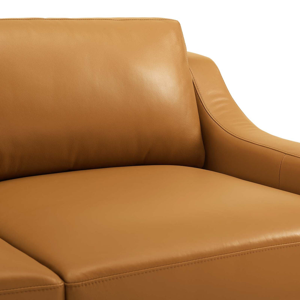 Harness 64" Stainless Steel Base Leather Loveseat in Tan