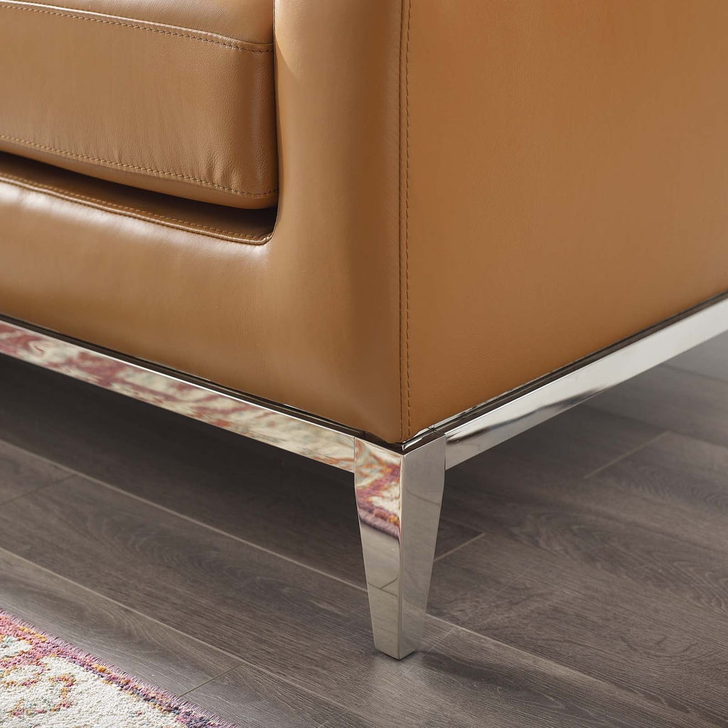 Harness 64" Stainless Steel Base Leather Loveseat in Tan