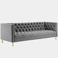Delight Tufted Button Performance Velvet Sofa in Gray