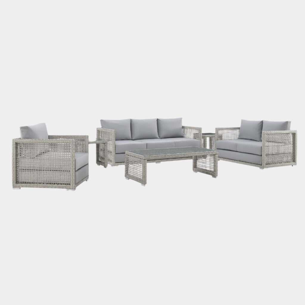 Aura 6 Piece Outdoor Patio Wicker Rattan Set