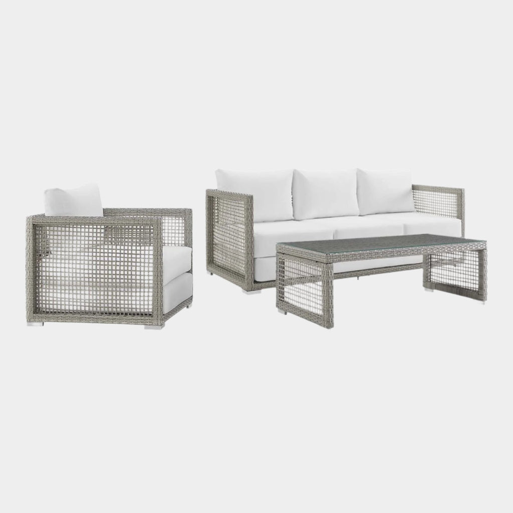 Aura 3 Piece Outdoor Patio Wicker Rattan Set