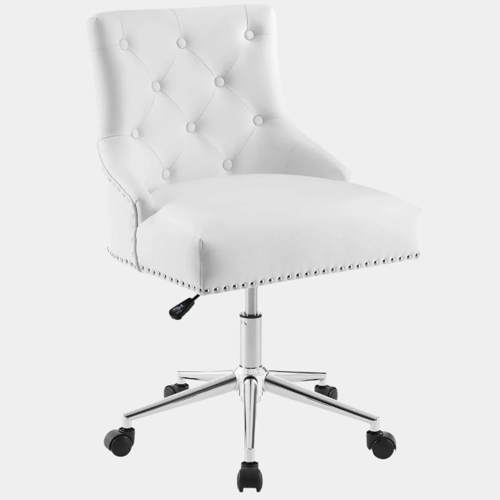 Regent Tufted Button Swivel Faux Leather Office Chair in White