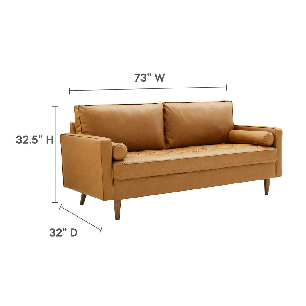 Valour Tufted Vegan Leather Sofa in Tan