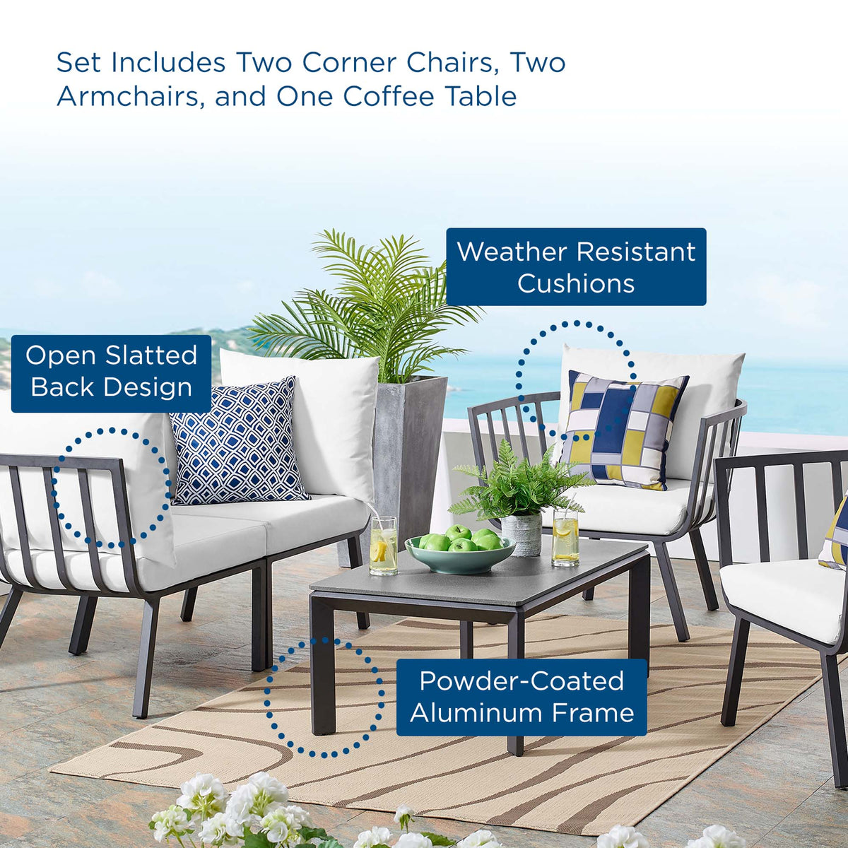 Riverside 5 Piece Outdoor Patio Aluminum Set