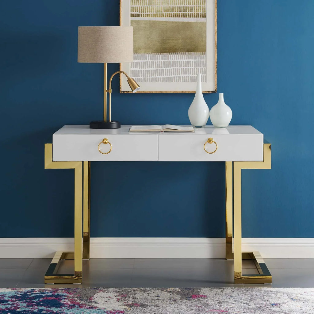 Ring Office Desk in Gold White