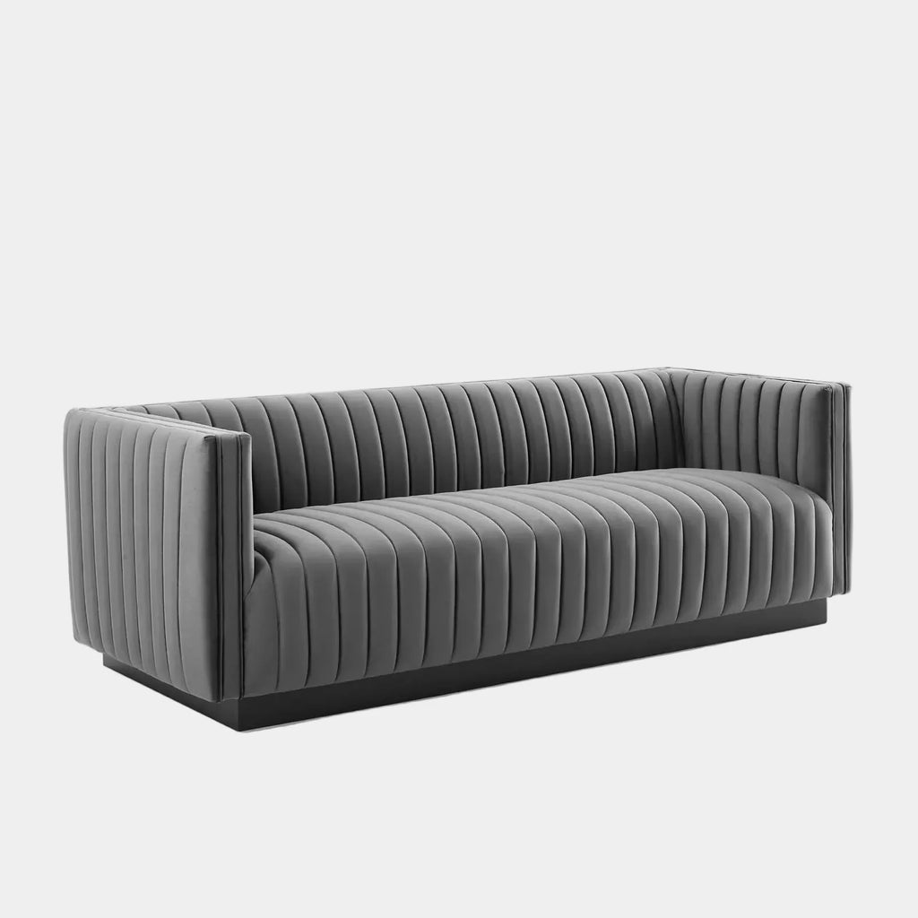 Conjure Channel Tufted Velvet Sofa in Gray