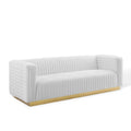Charisma Channel Tufted Performance Velvet Living Room Sofa in White